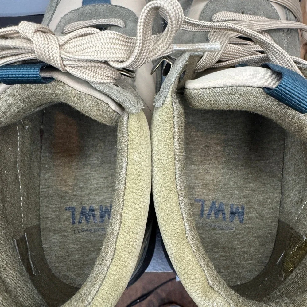 Madewell MWL Court High Top Sneakers Womens 9.5 Olive Green Tan Suede‎ Nylon